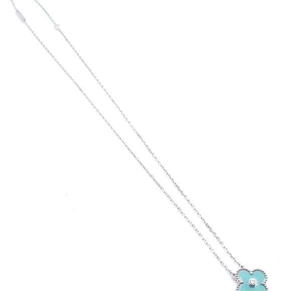 Van Cleef &Arpels Celadon Sèvres Porcelain Diamond 18k Vintage Alhambra Necklace - Picture 11 of 13
